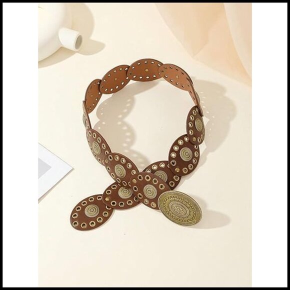 Western Concho Disc Belt Vintage Boho Style Adjustable Wide Cowgirl Accessory - Picture 6 of 6